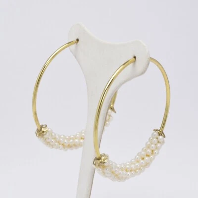 ORECCHINI CERCHIO GRANDI  ARGENTO 925 DORATO CON PERLE D'ACQUA DOLCE AGHT 0637 D - Immagine 1 di 3