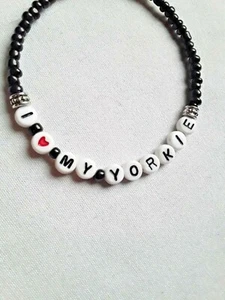 I Love My Yorkie Handmade bracelet in Black  Size 8 - Picture 1 of 6