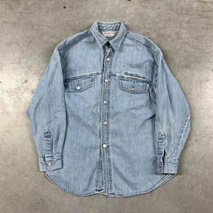 Vintage 90s Guess Jeans Embroidered Logo Button-Up Denim Shirt Small - Picture 1 of 7