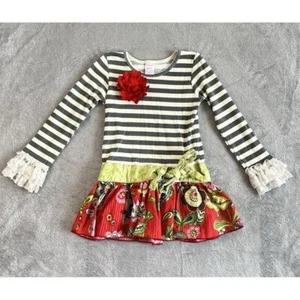 Giggle Moon Tie Front Top Girl's 6X Multicolor Floral Ruffle Y2K Stripe - Picture 1 of 7