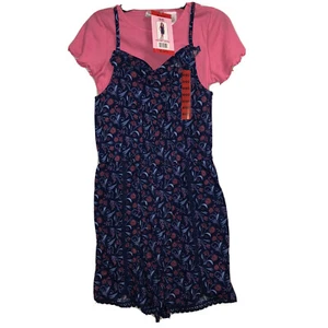 Blush by Us Angels Girl Medium 10/12 Navy Pink 2 Piece Romper T-Shirt Set NWT - Picture 1 of 9