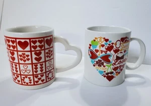 Lot of 2 LOVE & HEART Themed Ceramic Coffee Cup Mug Heart Handle Cute - Picture 1 of 11