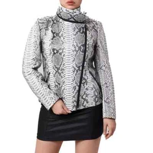 NEW Women's Hooded Python Embossed Skin Leather Jacket NWT - Picture 1 of 7