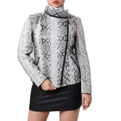 NEW Women's Hooded Python Embossed Skin Leather Jacket NWT - Image 1 of 4