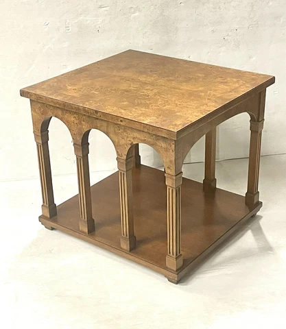 mid century modern coliseum style burl walnut side table Cover