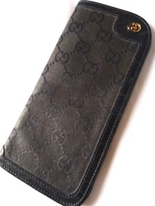 Vintage Gucci GG Logo Blue Canvas Leather Trim Glasses Case Original Authentic x - Picture 1 of 11