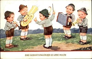 1939 Grusskarte GEBURTSTAG Kinder spielen Ständchen Karte gelaufen nach Chemnitz - Picture 1 of 2
