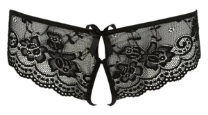 Cottelli LINGERIE Ouvert-Slip - sexy Spitzen-Slip mit offenem Schritt, schwarz