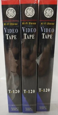 GE VHS Video Cassette T-120 Cinta de Video de Grabación en Blanco Nuevo de Lote Antiguo Sellado Paquete de 3 Foto 1 de 3