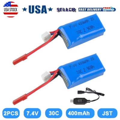 2 PACK 7.4V 400mAh 2S  LiPo Battery Pack JST Plug for Micro FPV Drone Quadcopter - Image 1 of 4