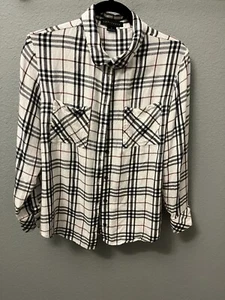 Women’s long sleeve button-down Top red white and black size small By sanctuary - Picture 1 of 3
