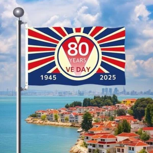 VE DAY Flag 5x3ft 80th Anniversary Large Polyester Commemorative 8th May V E Day - Picture 1 of 20