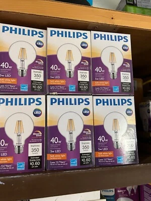 6-pack lot Philips 5W=40W Dimmable LED Soft White Light Bulb Clear Filament Warm - Image 1 of 4