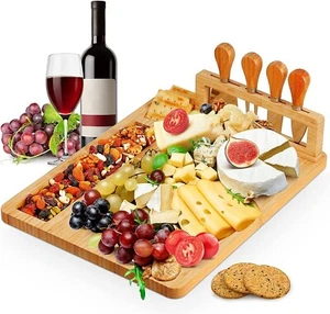 Set 12 pezzi tagliere formaggio e coltelli in legno di bambù servizio vassoio set regalo - Foto 1 di 9