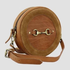 SHOULDER BAG  "MEGAN "ROUND TAN LEATHER AND SUEDE WITH SNAFFLE 35106 - Picture 1 of 4