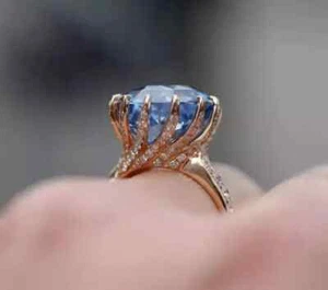 3Ct Round Simulated Blue Tanzanite Diamond Women's Ring 14K Yellow Gold Plated - Picture 1 of 5