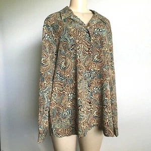 Liz Baker Woman 20W Paisley Long Sleeve Button Front Blouse Shirt Tail Hem 2X - Picture 1 of 7