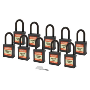 Lockout Insulated Padlock - NYLON Shackle - Key Alike (Black Pack of 10) - Picture 1 of 1