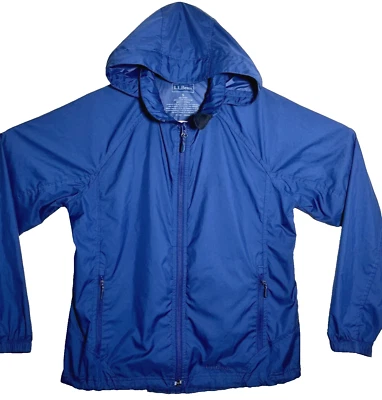 LL Bean Hooded Jacket Blue Lightweight Packable Full Zip Rain Windbreaker SM - Image 1 of 4