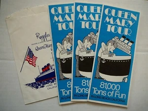 QUEEN MARY TOUR LONG BEACH CA - 3 BROCHURES + GIFT SHOP BAG + TICKET STUB 1970s - Picture 1 of 4