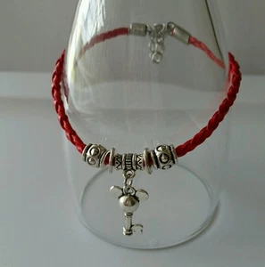 Retro Moda Pulsera de Cuero Rojo Dibujos Animados Ratón Llave Dije Joyería de Plata - Imagen 1 de 6
