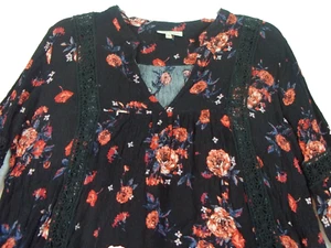 Belle du‎ Jour schwarze geblümte Langarm Bluse Häkeldetails CottageCore Gr. S - Bild 1 von 12