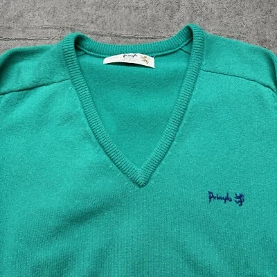 Vtg Pringle Scotland Wool Sweater Men’s L Turquoise V-Neck Grandpa Golf Ivy - Image 1 of 4