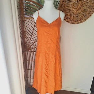 Country Road Organic French Linen Copper Orange Strappy Boho Midi Dress AU 6 - Picture 1 of 4