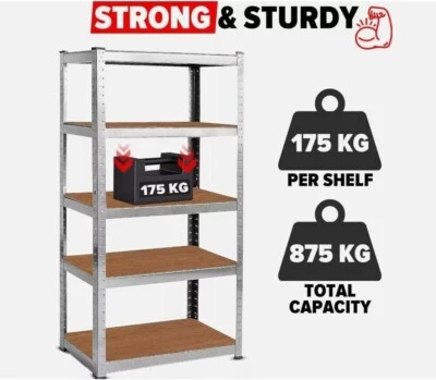 Silver Garage Shed Racking Storage Shelving Units Boltless Metal Shelves 5 Tier