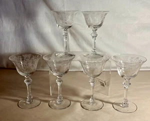 6 Tiffin Kristall Cherokee Rose 5 3/8" 3 1/2 Unzen Schnaps Cocktails - Bild 1 von 2