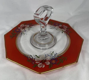 Vintage Leckerbissen handbemalt Floral Orange Achteck Tablett Teller - Bild 1 von 12