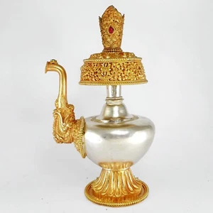 Großes Kupfer Bhumpa Gold n Silber Wasseropfer Tibetisch Buddhistisch Nepali Bhumba - Bild 1 von 5