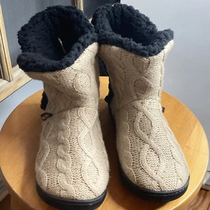Pantofole da donna Muk Luks in maglia taglia small 5-6 marroni blu cavo bordo a quadri - Foto 1 di 12