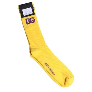 DOLCE & GABBANA Socks Yellow Cotton DG Logo Mid Calf Accessory s. Tag XL 120usd - Picture 1 of 4