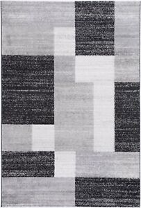 Serena Grey Abstract Geometric Rectangles Modern Floor Rug - 5 Sizes **NEW**