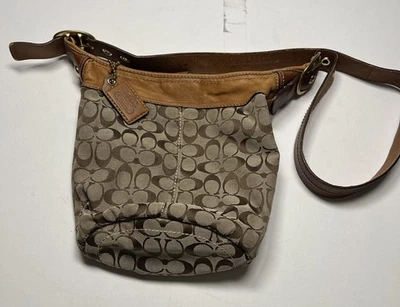 蔻驰复古棕色斜挎包单肩包帆布皮革 11437 Duffle Sac 水饺包 — 第 1/4 张图片