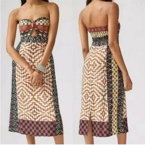 Anthropologie Verb Pallavi Singhee Dress Geo Strapless Midi Cutout in Brown - Bild 1 von 9
