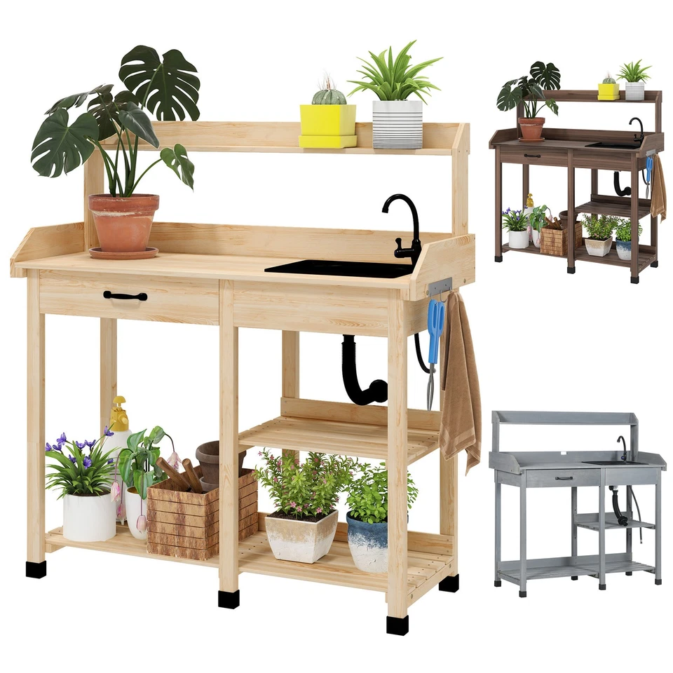 Outsunny Potting Bench Table w/ Drawer, Sink, Storage Shelves - Image 1 of 1