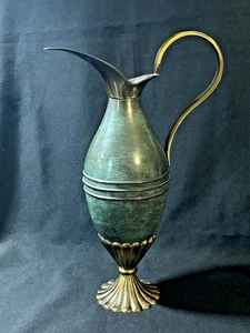 Vintage MCM Oppenheim Vase/Ewer Handarbeit in Israel grün Grünspan Messing Krug 14" - Bild 1 von 7
