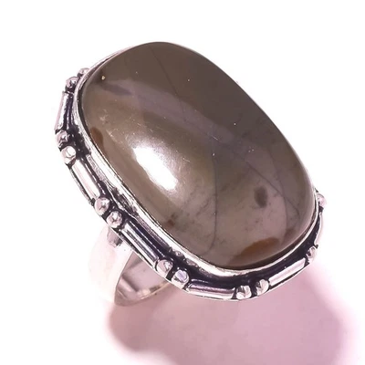 Anillo de piedras preciosas de jaspe de madera de cacahuete hecho a mano joyería de regalo de compromiso 8,25" H595 Foto 1 de 4