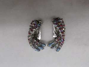 Silberfarbene rote & blaue AB Strass Clip-On Ohrringe 1,5 x 0,75" #97A - Bild 1 von 4