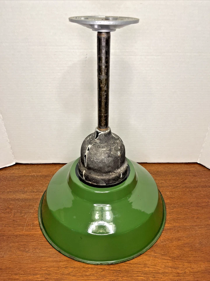Green 12" Porcelain Enamel Lamp Shade Light w Crouse Hinds Coundulet Fixture - Image 1 of 4