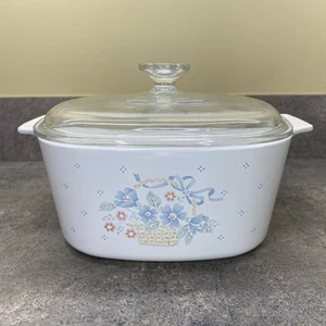 VTG Corning Ware Blue Ribbon Flower Basket A-3-B Casserole 3 Liter W/Lid A-9-C - Picture 1 of 11
