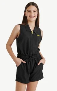 Justice Girls Pac-Man Romper Size Large (12/14) Black Zip Front Drawstring Waist - Picture 1 of 6