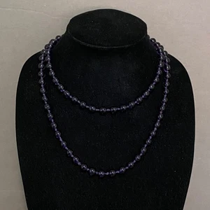 Vintage DEEP PURPLE Glass Bead Hand Knotted Flapper Necklace ~ 38" Total Length - Picture 1 of 12