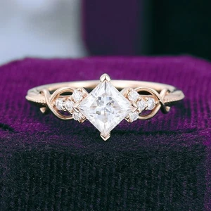Anillo Promesa Infinita Moissanita Corte Princesa Chapado en Oro Plata Hecho a Mano Joyero - Imagen 1 de 6