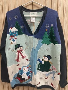 Vintage Quacker Factory Holiday/Winter Sweater/Cardigan Snowman Size M - Picture 1 of 12