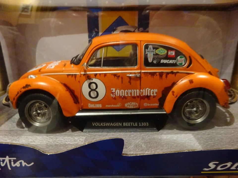 VW Käfer Kever 1303 orange Jägermeister 1974 Modelauto 1:18 NEU Oldtimer - Bild 1 von 1