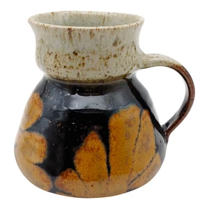 Handgefertigte signierte Studio Kunst Keramik Kaffeebecher, 16 Unzen groß Vintage braun schwarze Blume - Bild 1 von 7