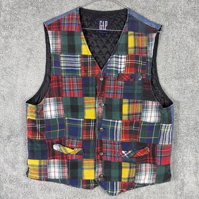 Chaleco De Colección Gap Para Hombres M Denim Espalda Franela Retazos Edredón Forrado Y2K Años 90 Grunge Foto 1 de 4